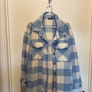 Stylish Blue and White Plaid Utility Jacket
